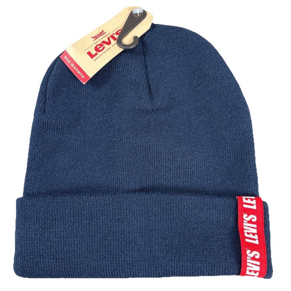 NWT Levi's‎ Beanie Hat - Adult One Size - Navy With Red Levi's Tag - Winter Cap